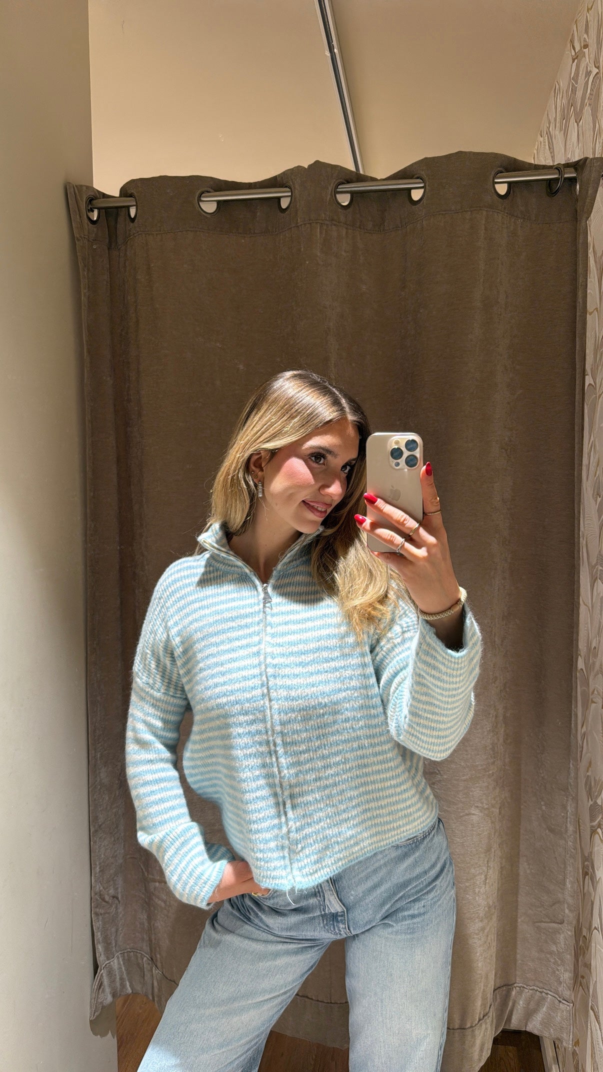 ZIP CARDIGAN BLAU BEIGE