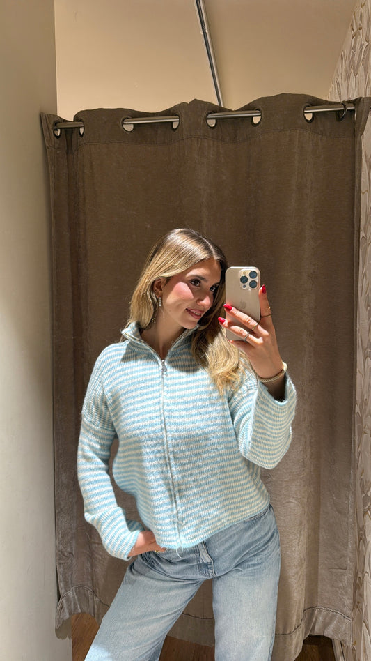 ZIP CARDIGAN BLAU BEIGE