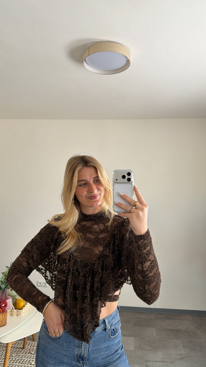 LACE LAYER BLOUSE CHOCLATE