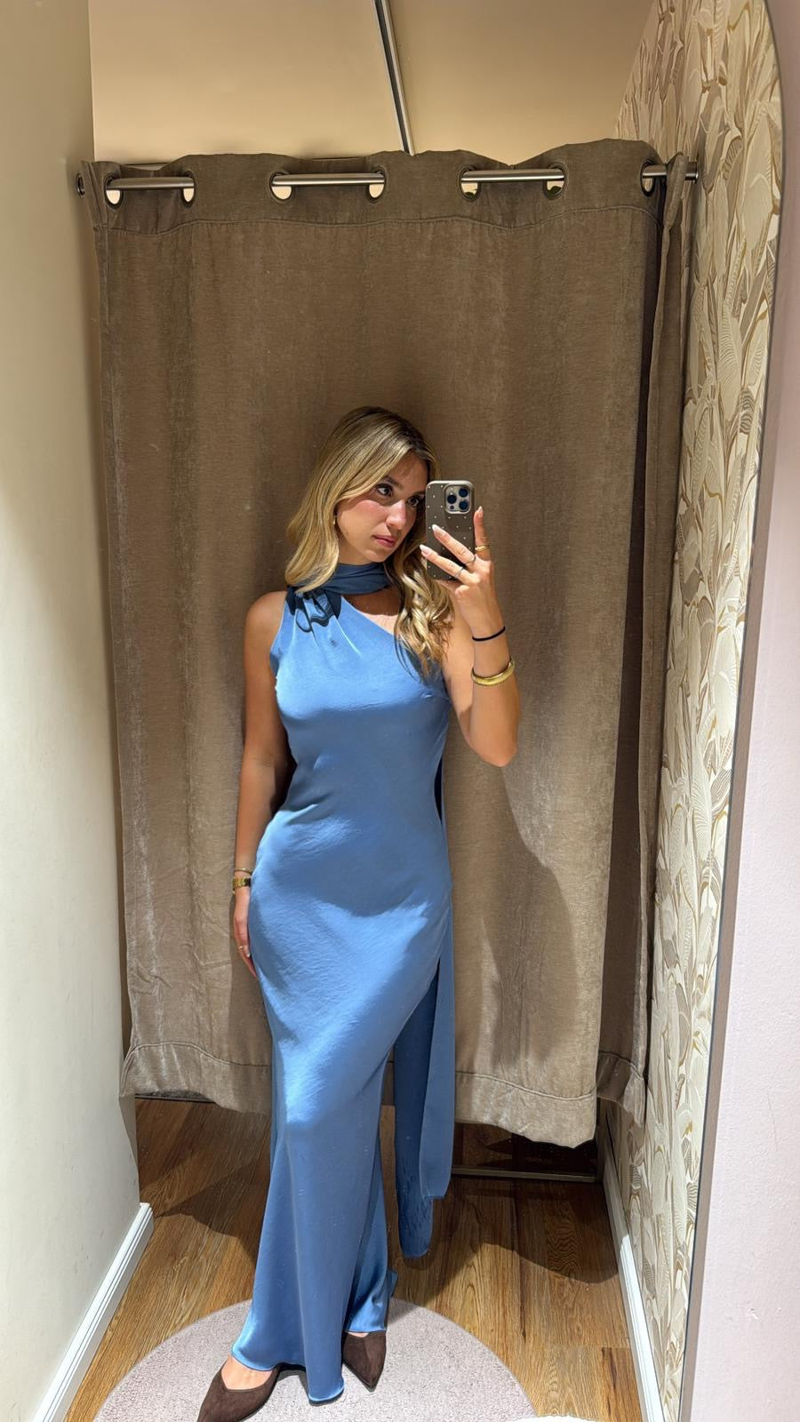 ASYMMETRISCHES KLEID MIT SCHAL DETAIL HIMMELBLAU