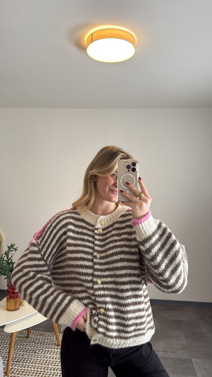 CHUNKY STRIPED CARDIGAN CHOCOLATE