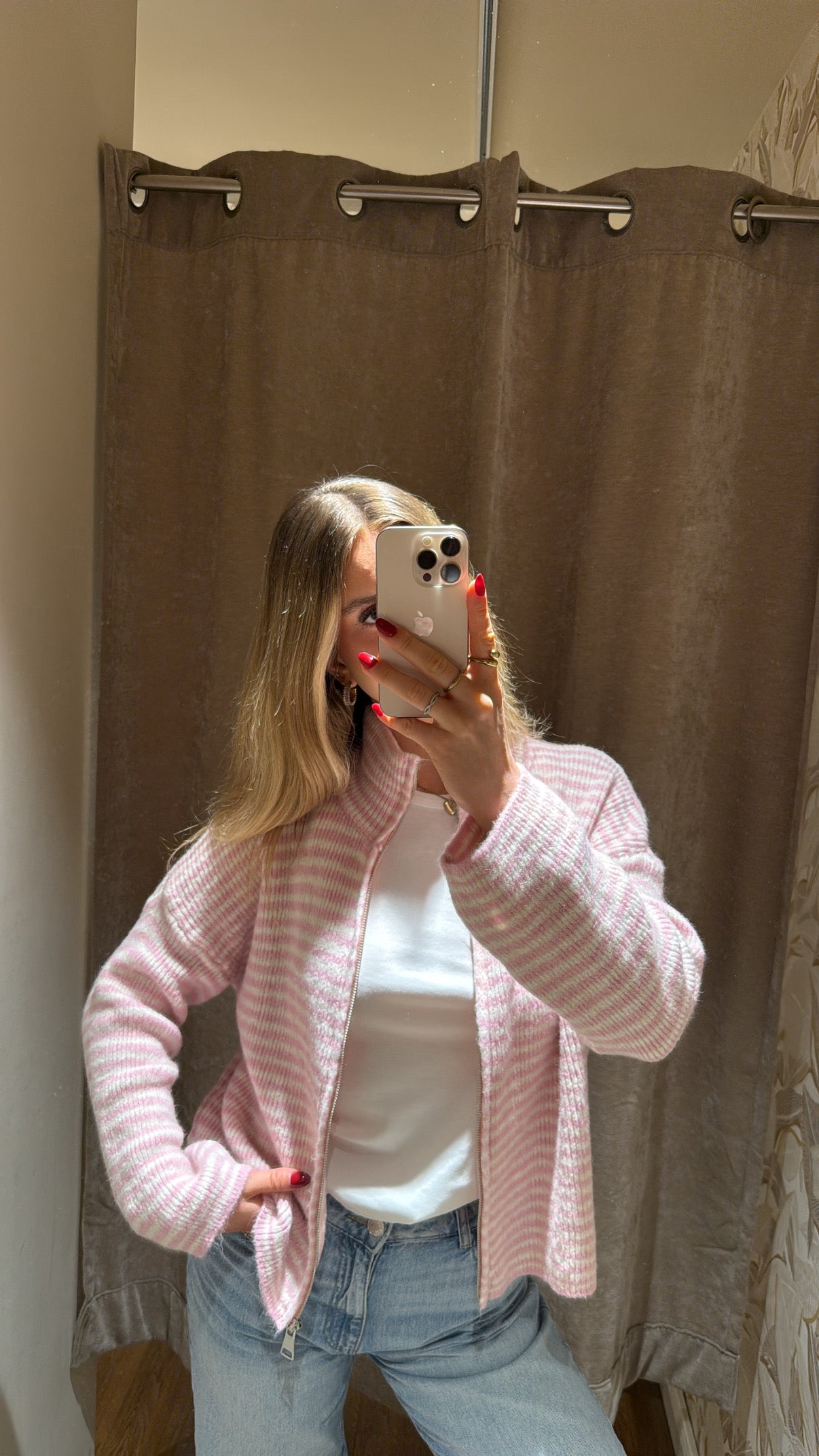 ZIP CARDIGAN ROSA BEIGE