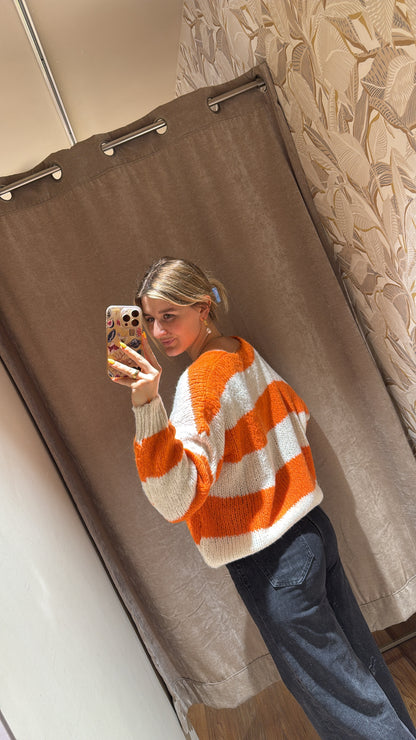 Schleifencardigan mit Streifen Orange