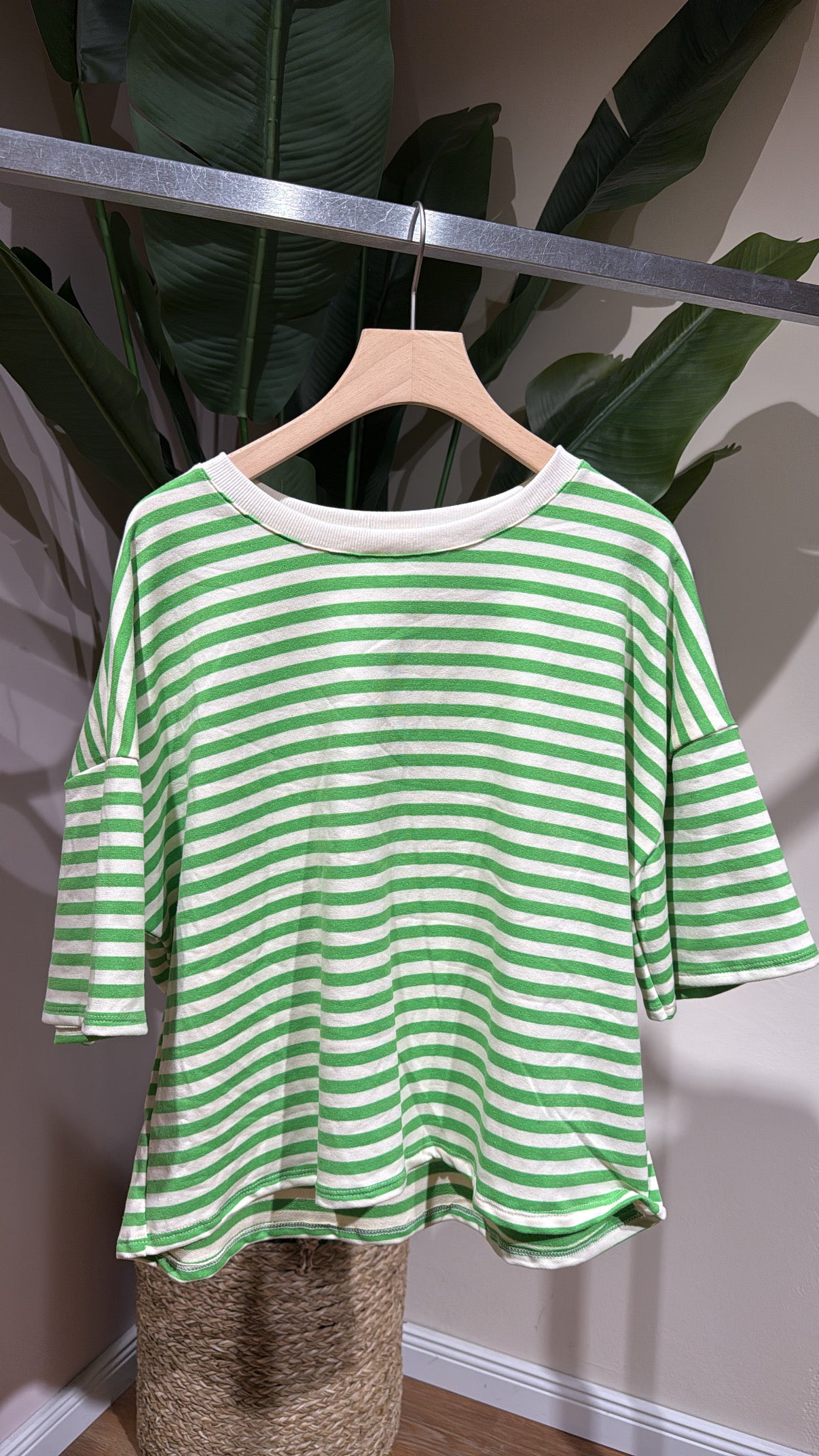 SHORT STRIPED COTTON TEE LIGHT GREEN