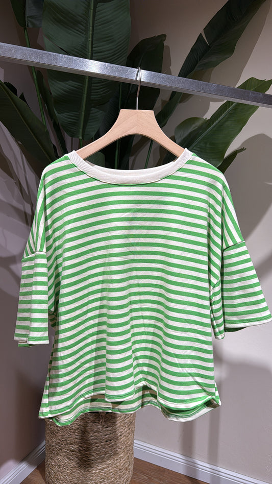 SHORT STRIPED COTTON TEE LIGHT GREEN