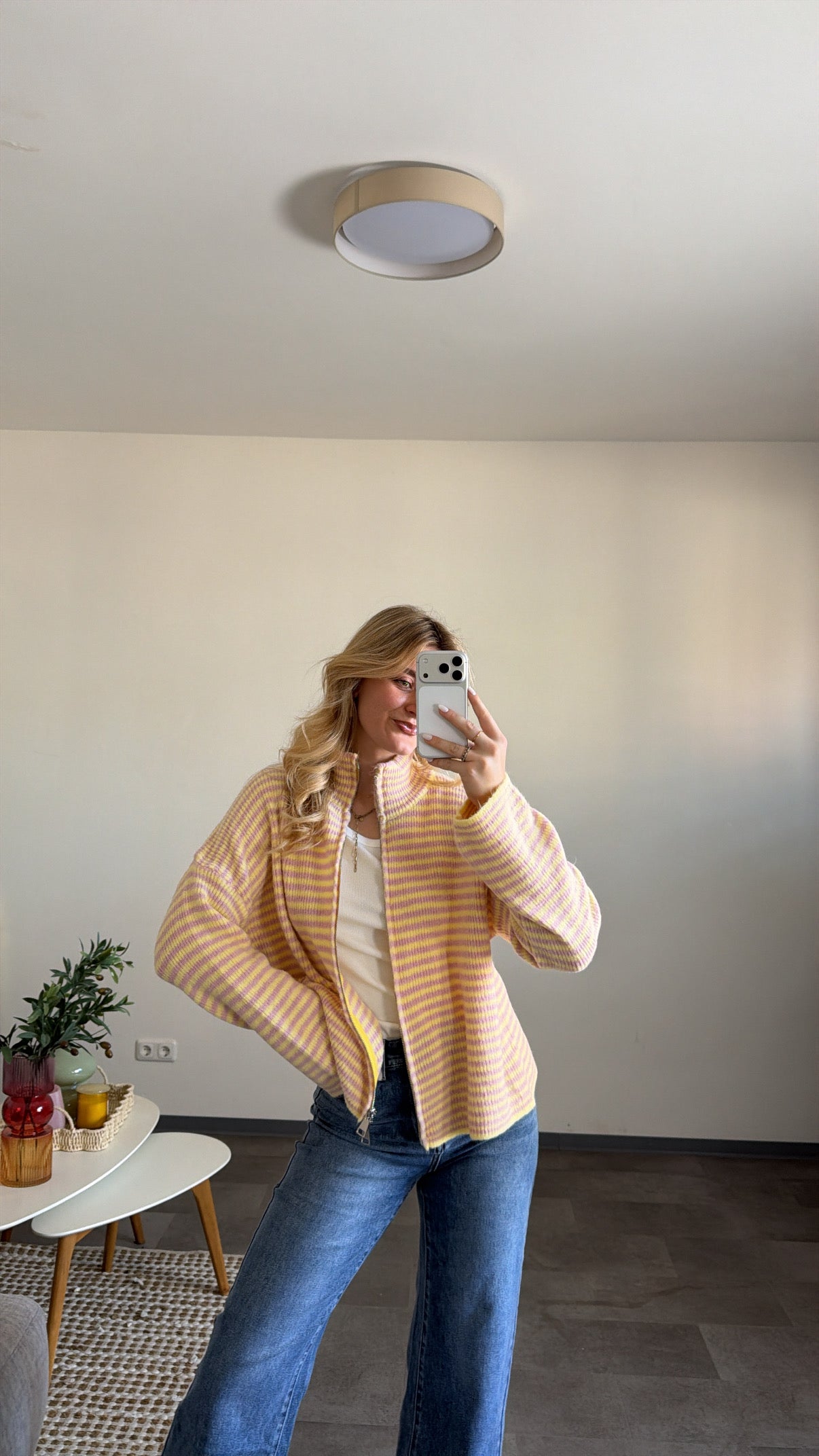 ZIP CARDIGAN BUTTER PINK