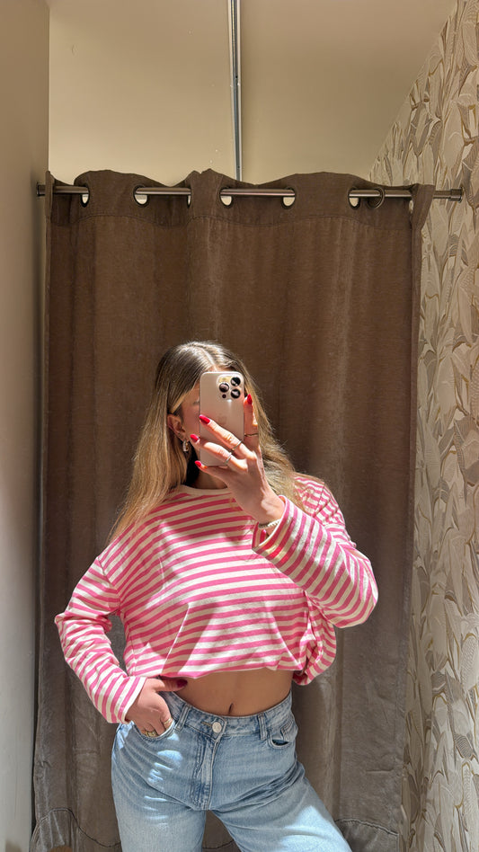 STRIPED COTTON TEE DARK ROSA BEIGE