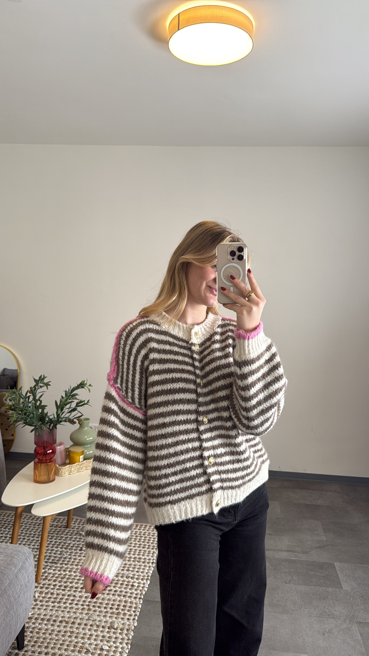 CHUNKY STRIPED CARDIGAN CHOCOLATE