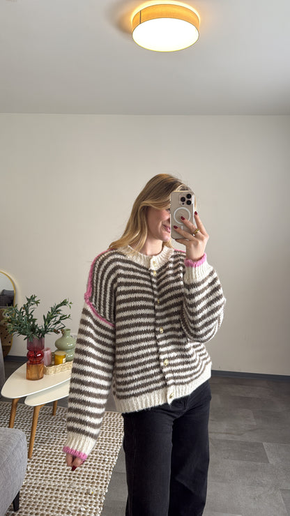 CHUNKY STRIPED CARDIGAN CHOCOLATE