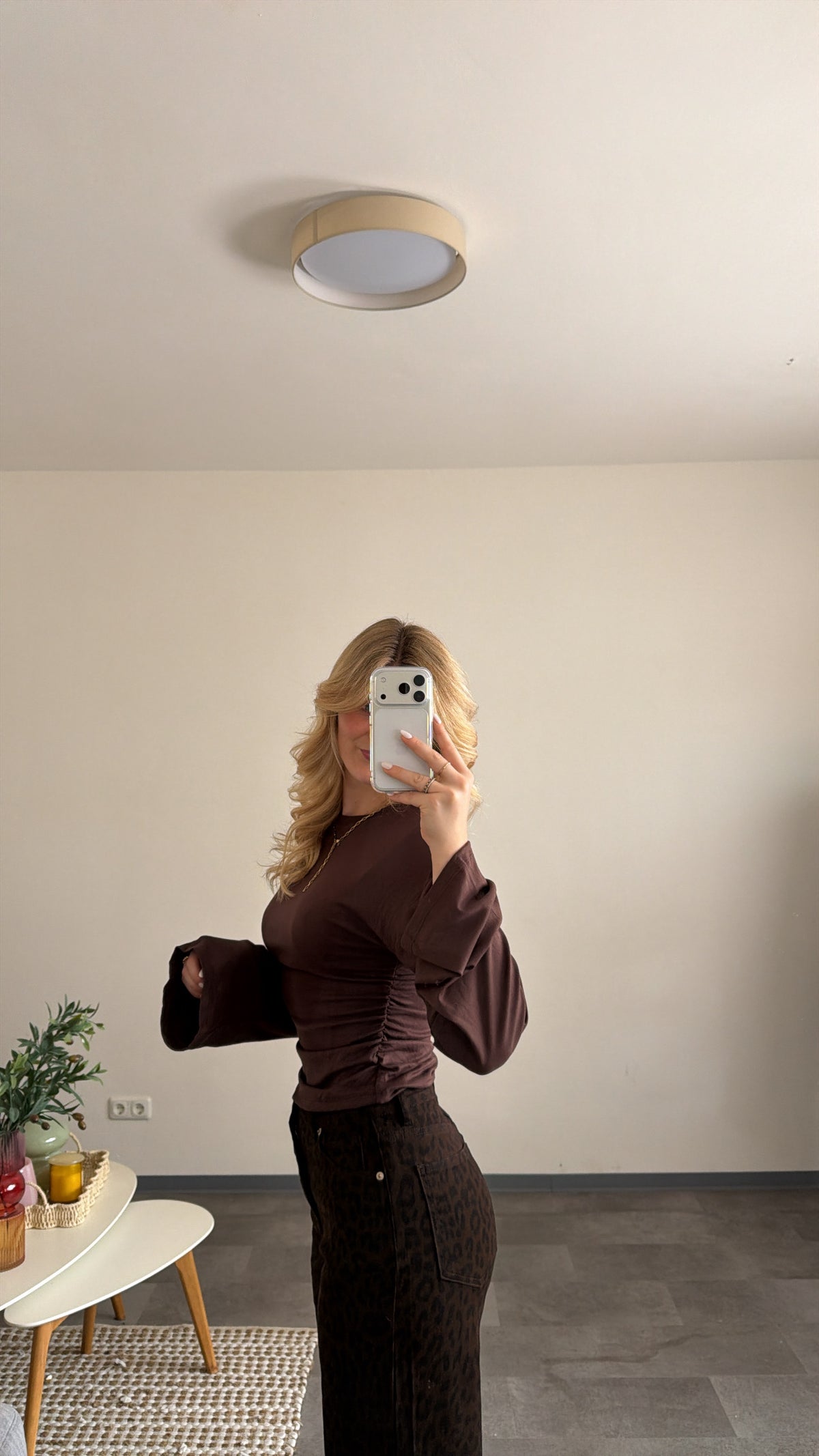 WAIST LONG TOP BROWN