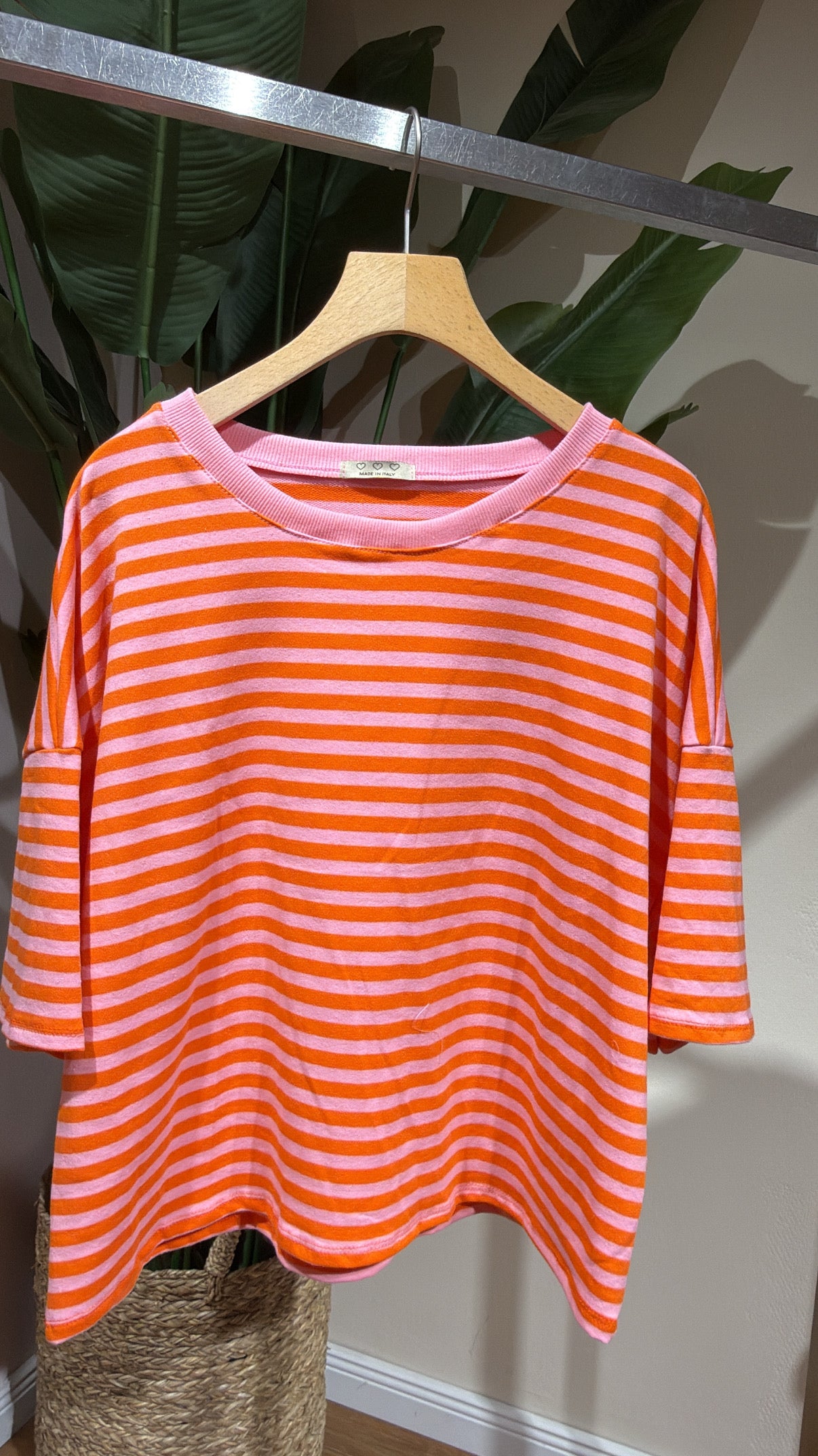 SHORT STRIPED COTTON TEE ROSA ORANGE