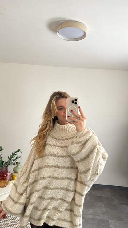 OVERSIZED STRIPED PULLOVER BEIGE