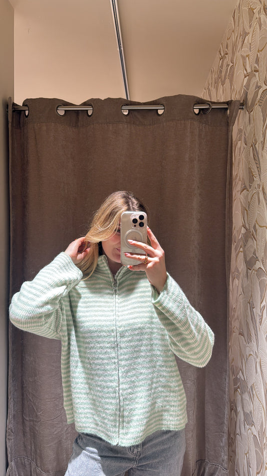 ZIP CARDIGAN BEIGE MINT