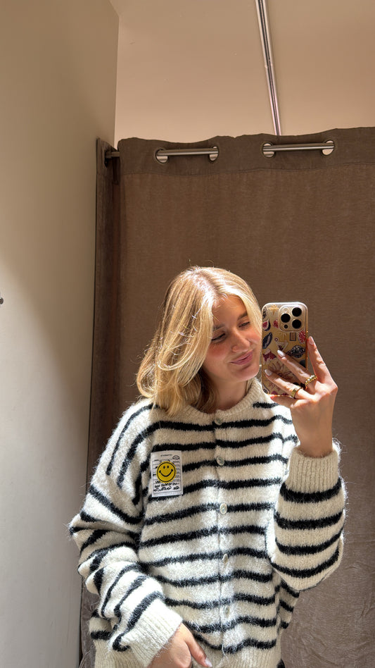 Striped Cardigan weiß
