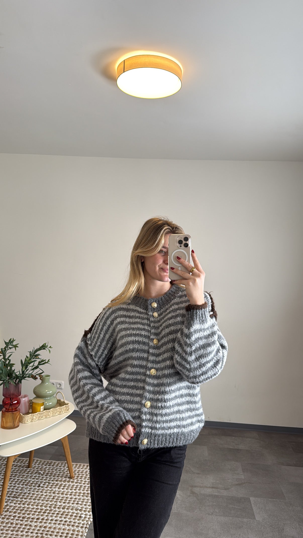 CHUNKY STRIPED CARDIGAN GREY