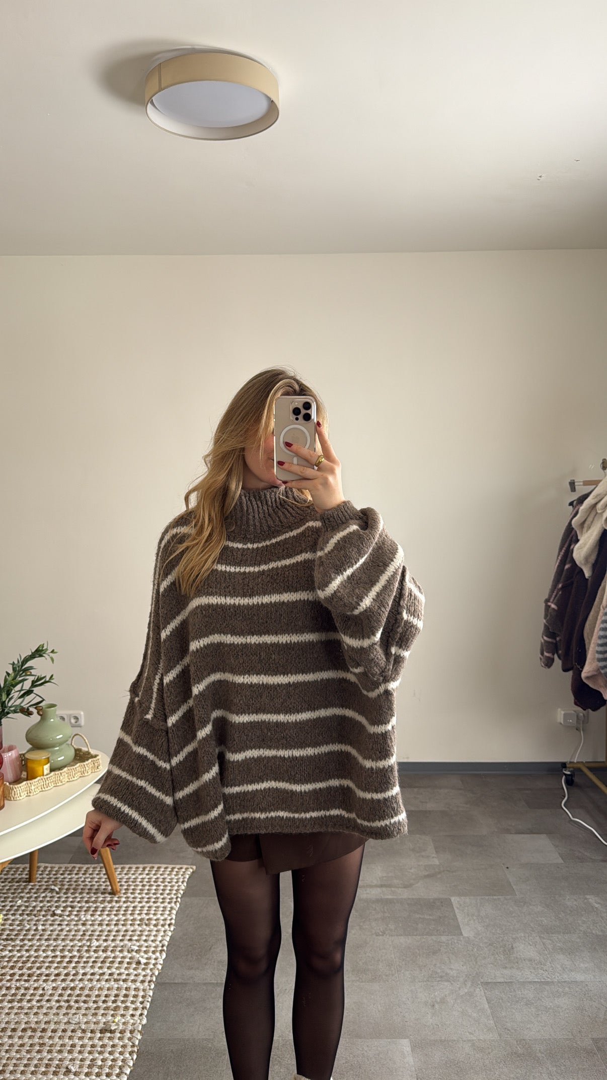 OVERSIZED STRIPED PULLOVERR TAUPE