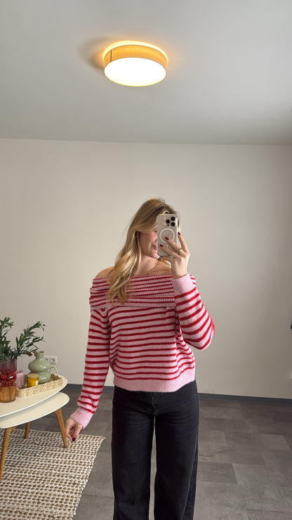 OFFSHOULDER KNIT STRIPED