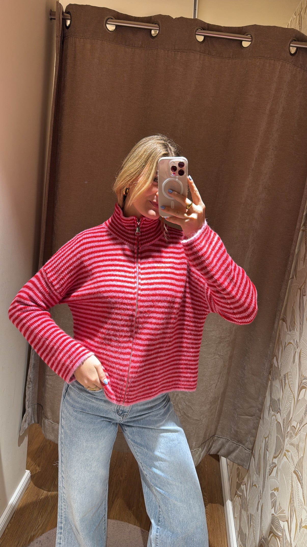 ZIP CARDIGAN ROSA ROT