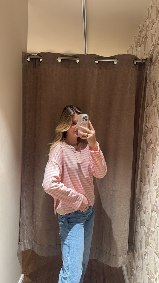 STRIPED COTTON TEE ROSA BEIGE