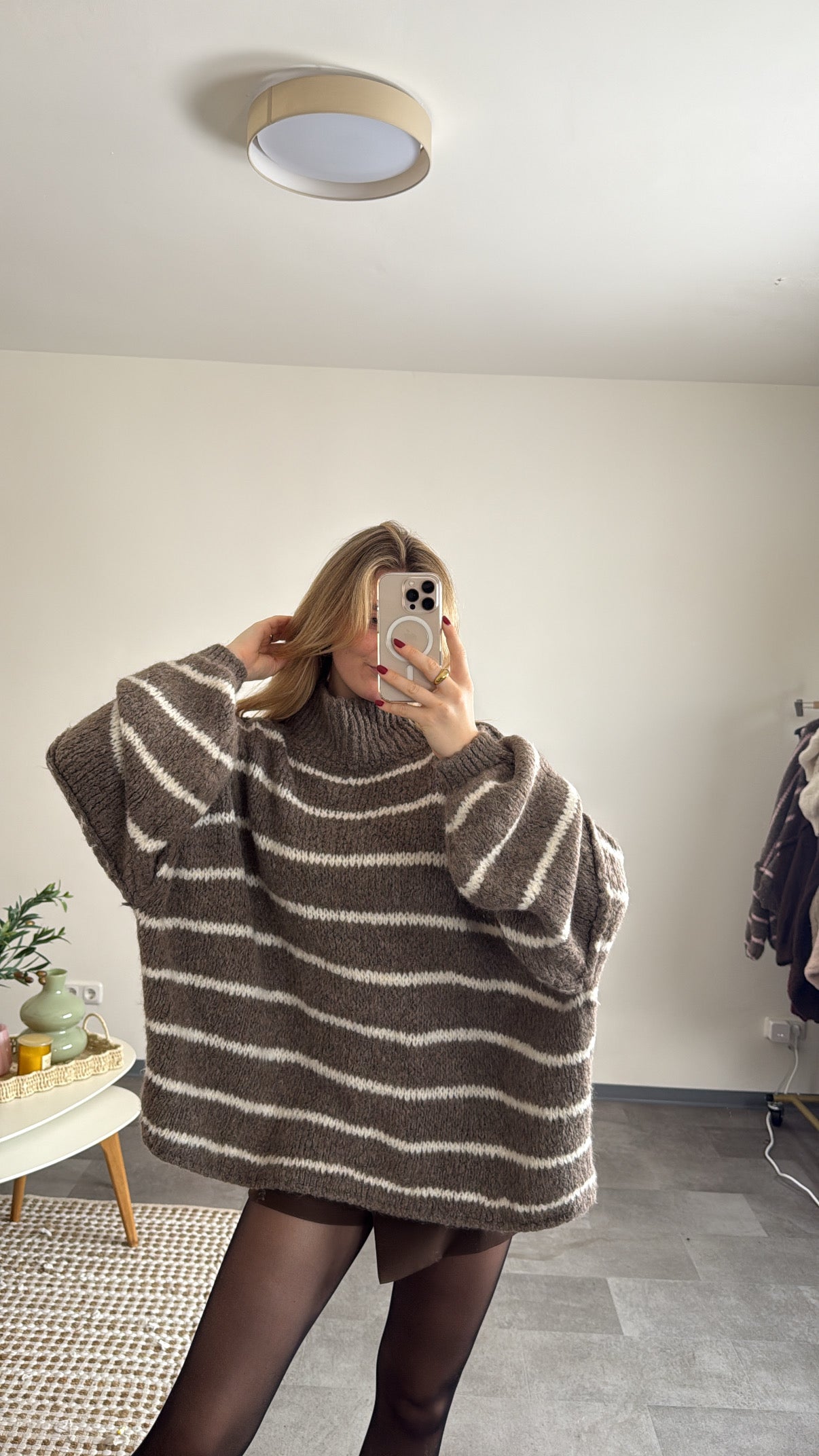 OVERSIZED STRIPED PULLOVERR TAUPE