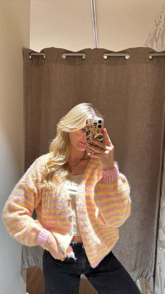 Streifen Cardigan gelb rosa