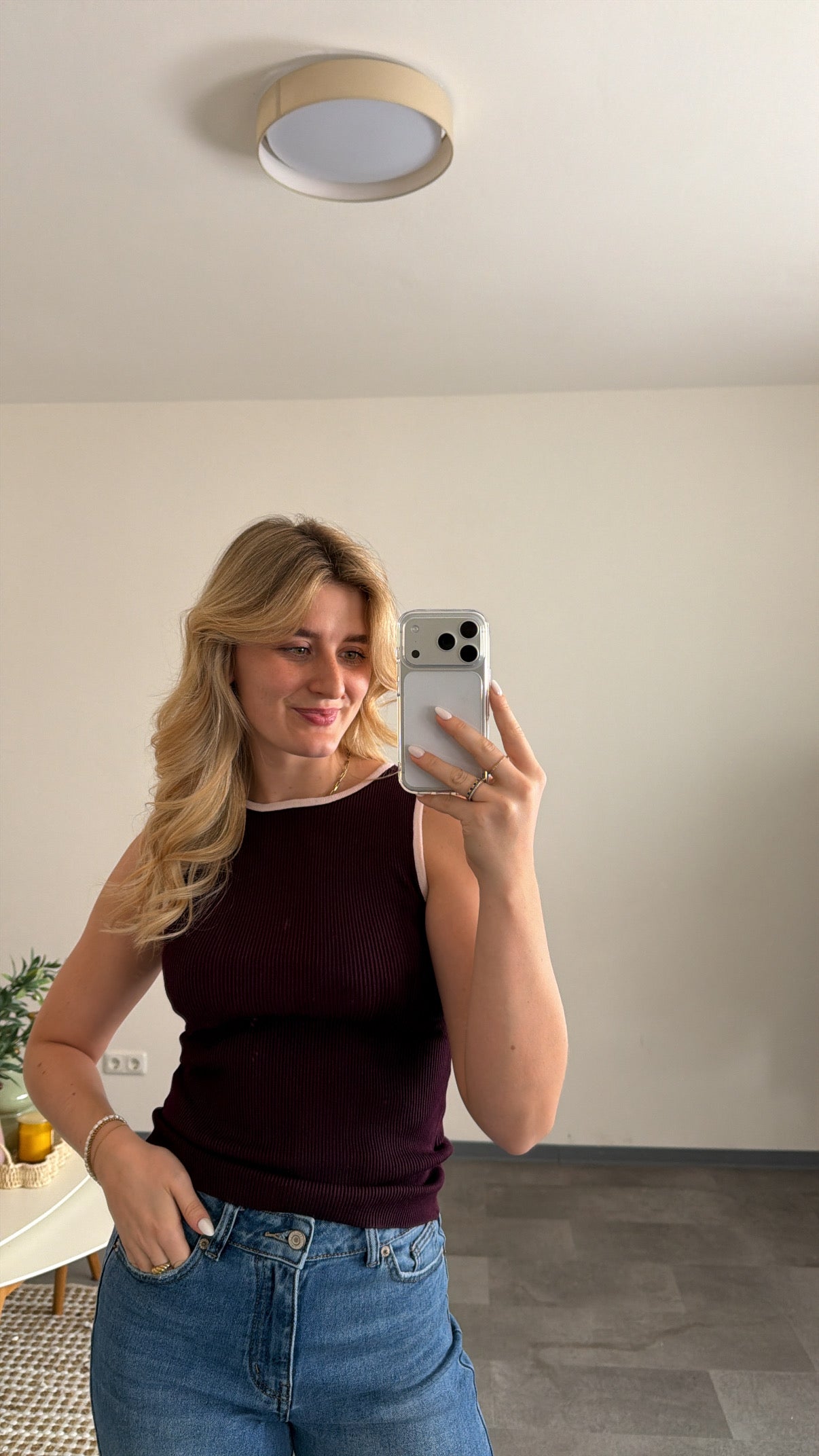 CONTRAST RIB TOP BURGUNDY