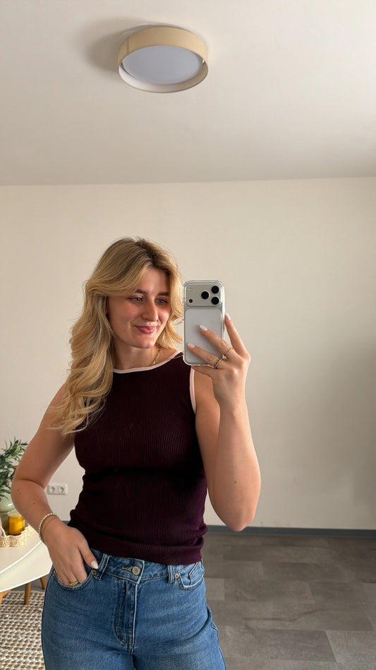 CONTRAST RIB TOP BURGUNDY