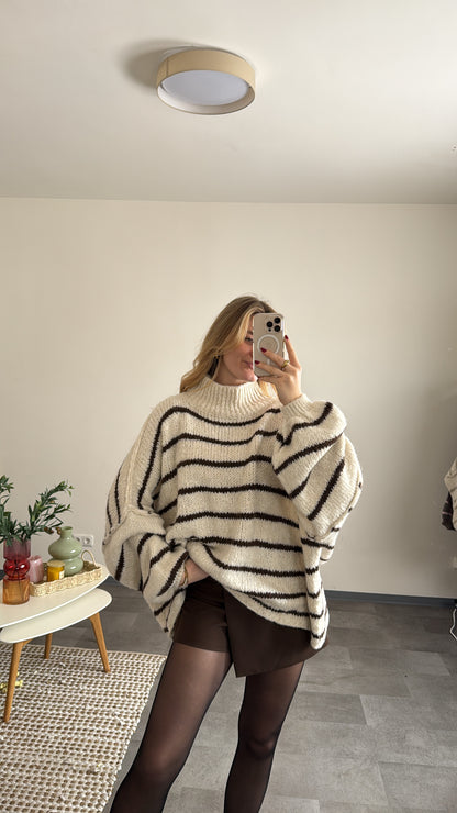 OVERSIZED STRIPED PULLOVER CHOCOLATE