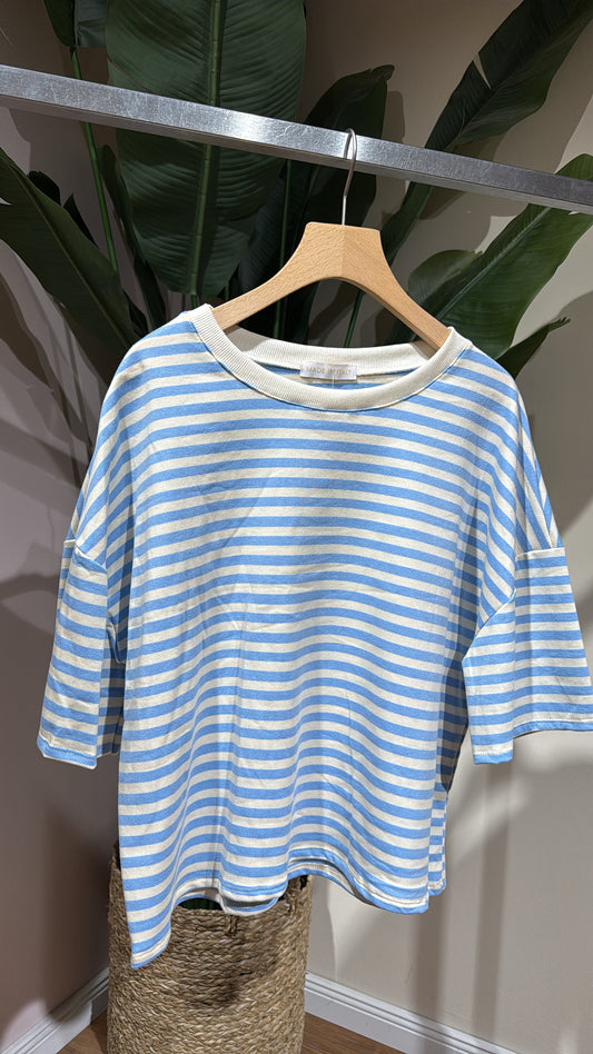 STRIPED COTTON TEE LIGHT BLUE BEIGE