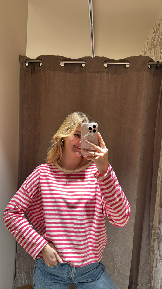 STRIPED COTTON TEE PINK