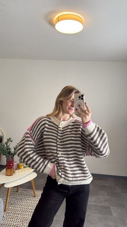 CHUNKY STRIPED CARDIGAN CHOCOLATE