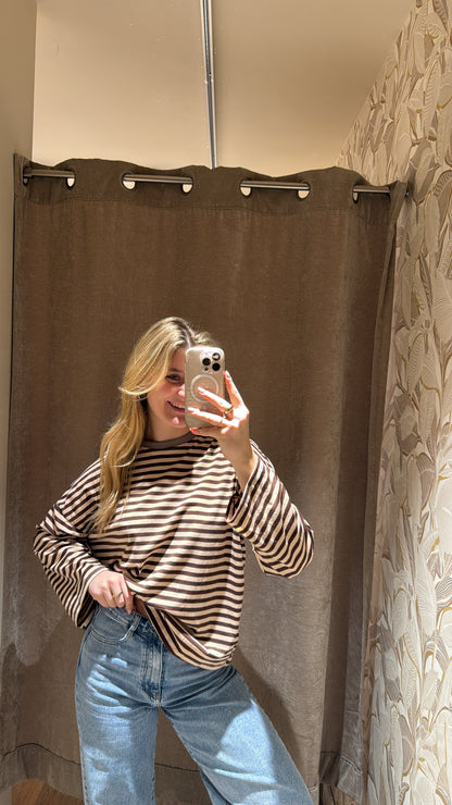 STRIPED COTTON TEE CHOCOLATE