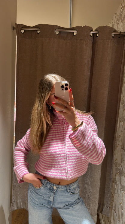 ZIP CARDIGAN PINK BEIGE