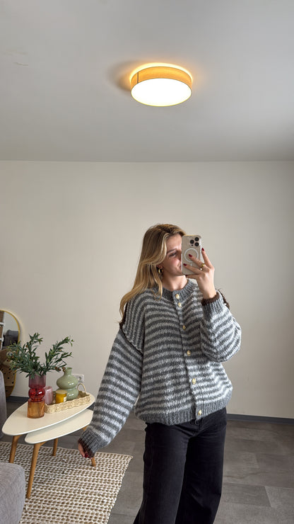 CHUNKY STRIPED CARDIGAN GREY