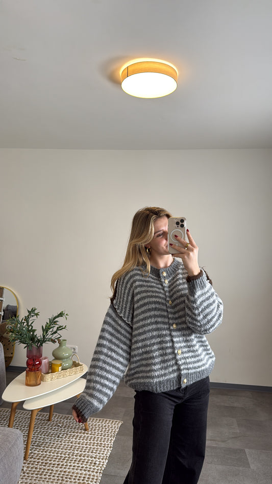 CHUNKY STRIPED CARDIGAN GREY