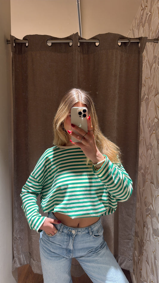 STRIPED COTTON TEE GREEN BEIGE