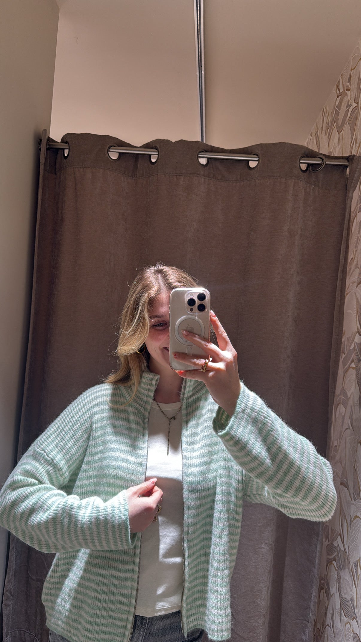 ZIP CARDIGAN BEIGE MINT