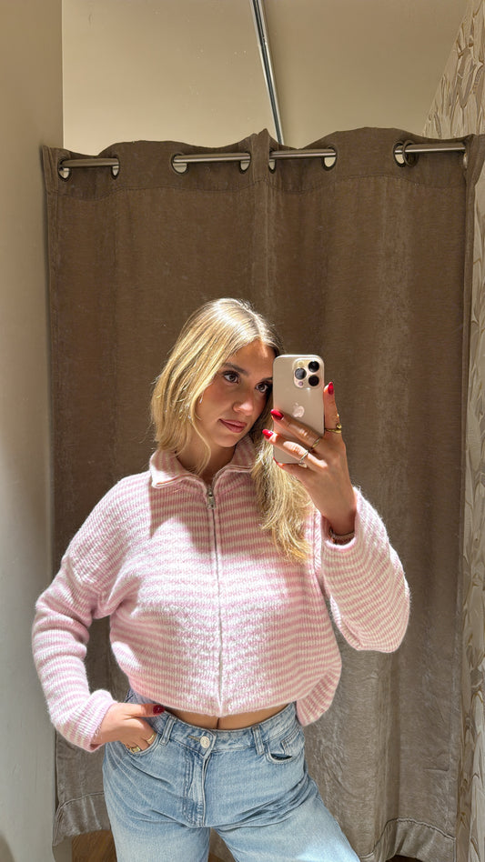 ZIP CARDIGAN ROSA BEIGE