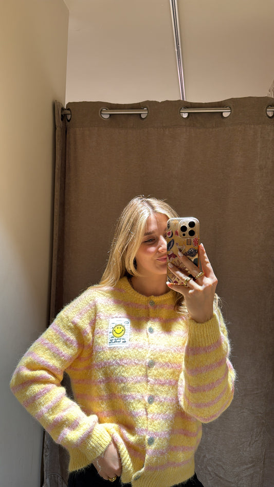 Striped Cardigan Smiley gelb