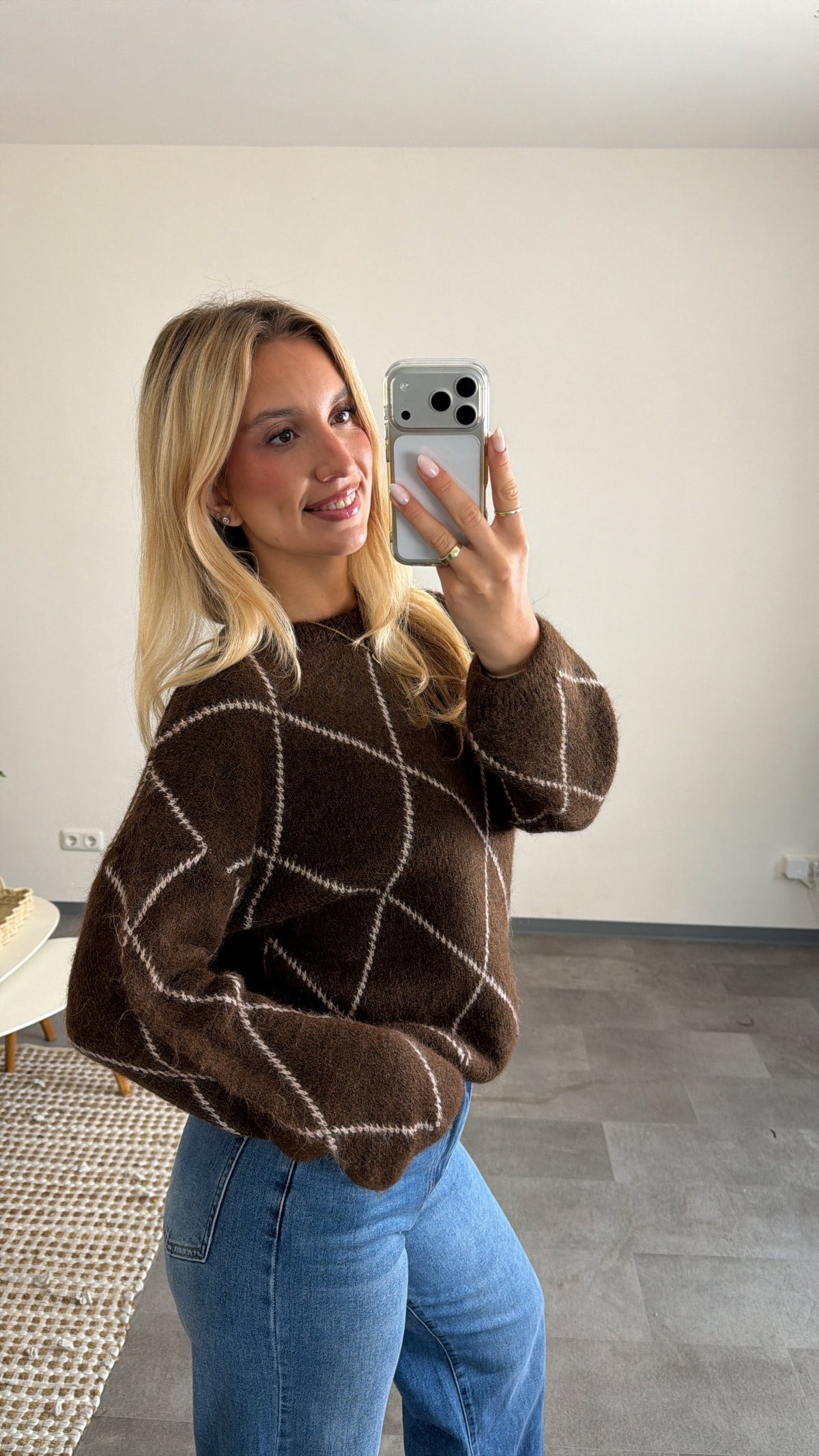 ARGYLE KNIT SWEATER CHOCLATE CREAM