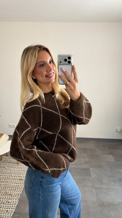 ARGYLE KNIT SWEATER CHOCLATE CREAM