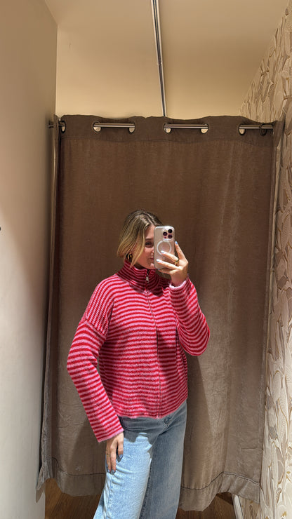 ZIP CARDIGAN ROSA ROT