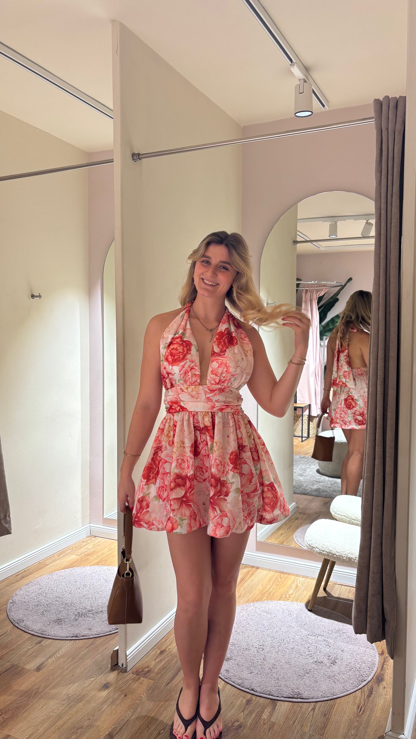FLORAL NECKHOLDER MINI DRESS PINK