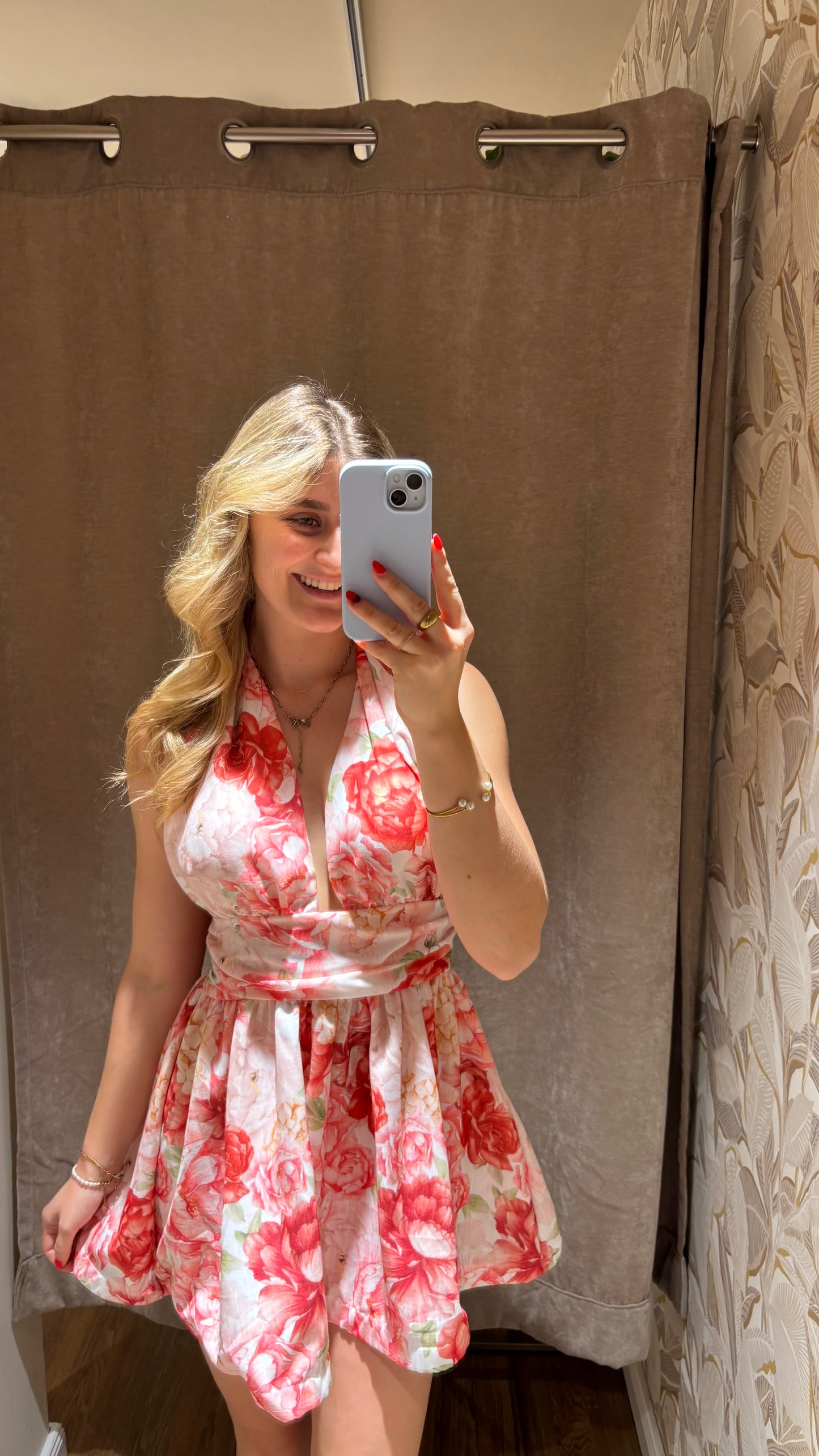 FLORAL NECKHOLDER MINI DRESS PINK