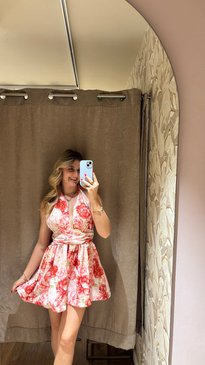 FLORAL NECKHOLDER MINI DRESS PINK