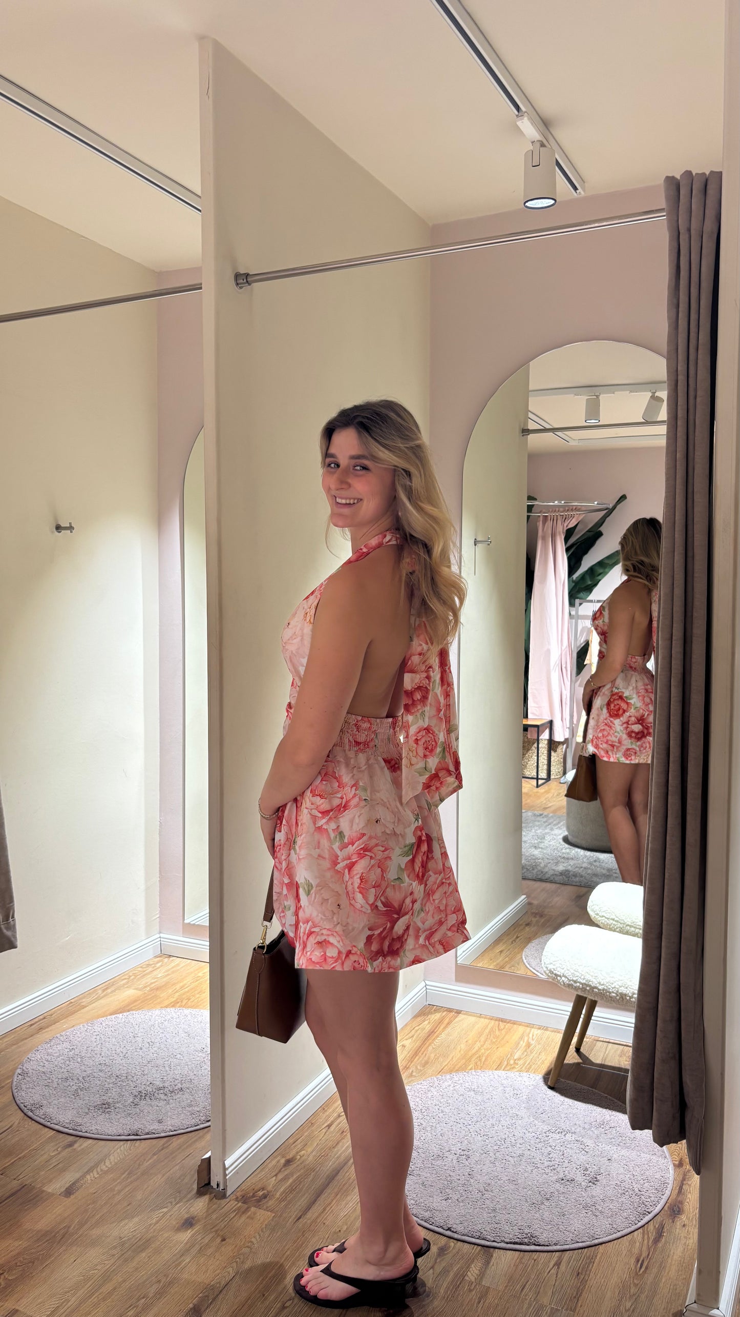 FLORAL NECKHOLDER MINI DRESS PINK