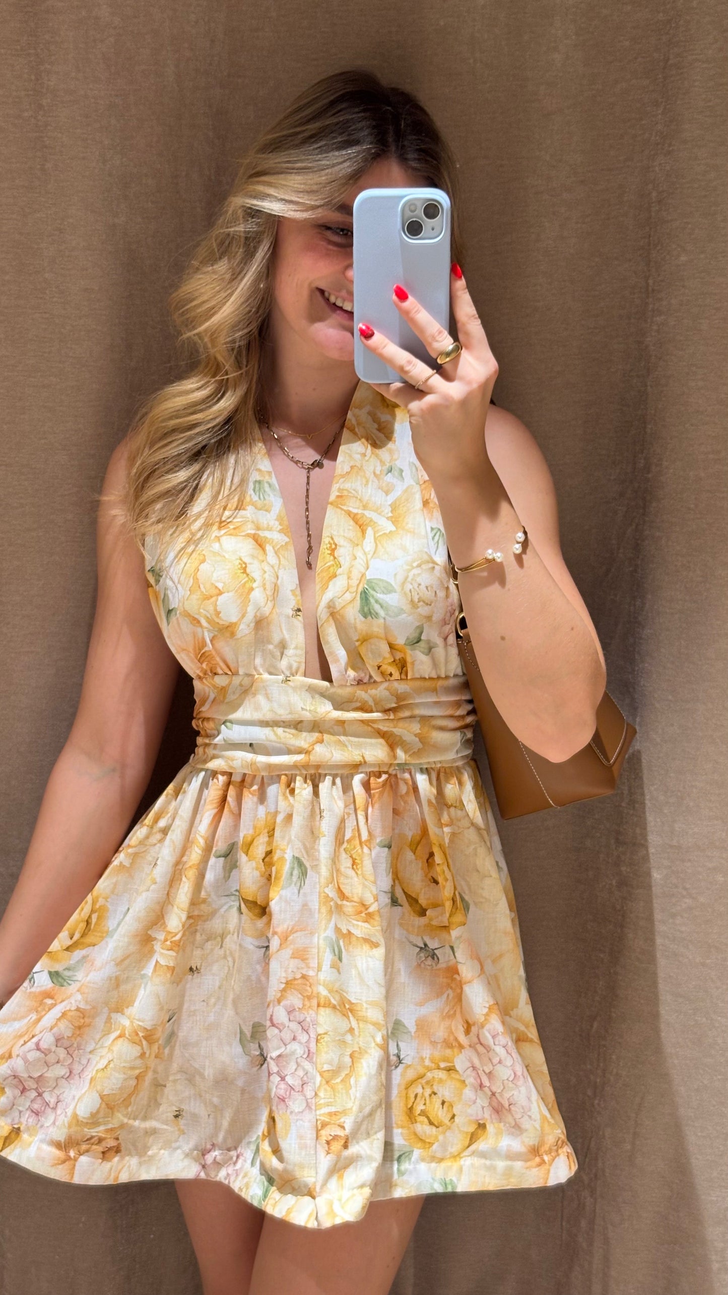 FLORAL NECKHOLDER MINI DRESS GELB