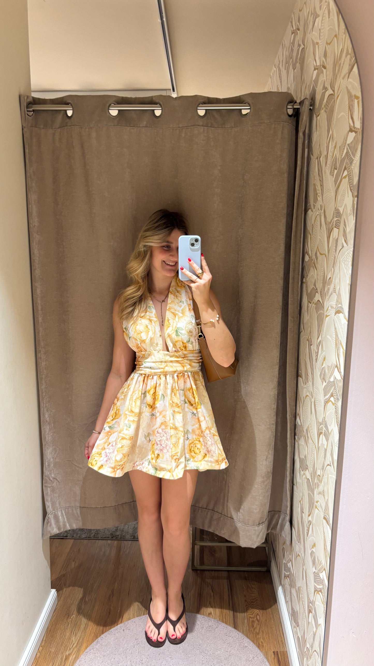 FLORAL NECKHOLDER MINI DRESS GELB