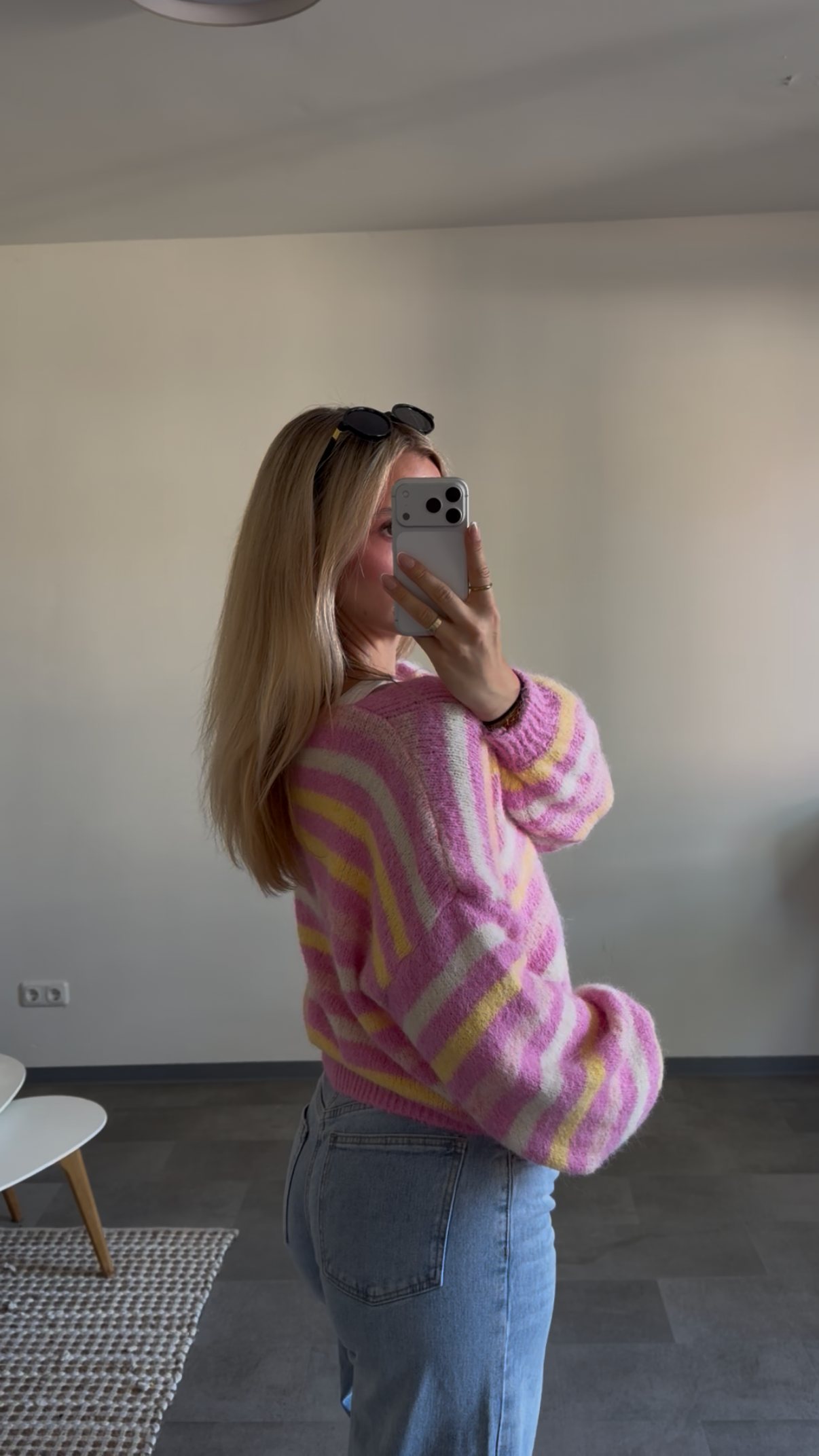 STRIPE BUTTON CARDIGAN STRAWBERRY LEMON