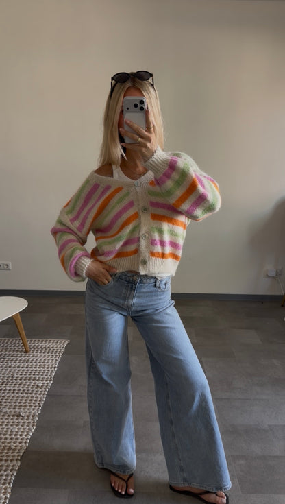 STRIPE BUTTON CARDIGAN SPRING BLOOM